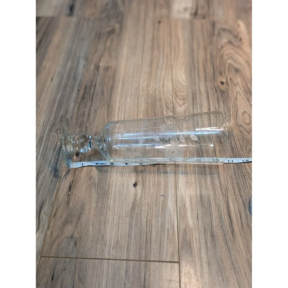 Vintage Etched Cut Floral Crystal Glass Footed Vase 10”